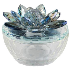 Clear Glass Trinket Box with Light Blue Lotus Top