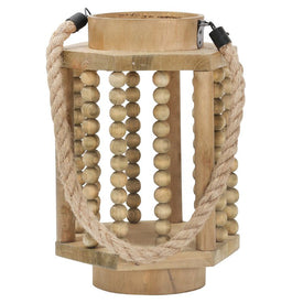 11" Wood Lantern with Rope Hanger