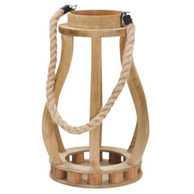 13.75" Wood Lantern with Rope Hanger