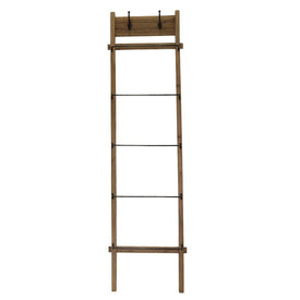 21" x 5" x 76" Wood/Metal Ladder Wall Decor with Coat Hooks