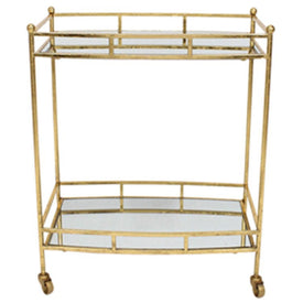 23" x 14" x 28" Two-Tier Gold Metal Rectangular Bar Cart with Glass Shelves