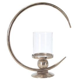 16" x 6" x 19" Aluminum Ring Candle Holder with Glass Hurricane