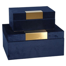 Blue Velveteen Jewelry Boxes Set of 2