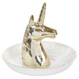 White/Gold Ceramic Unicorn Ring Holder