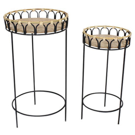 Iron and Wood Plant Stands Set of 2