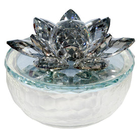 5" x 3.5" Silver Crystal Lotus Trinket Jar