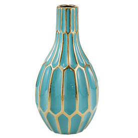 12" Turquoise/Gold Ceramic Vase