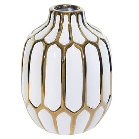 8" White/Gold Ceramic Vase