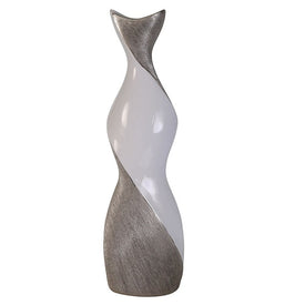 7" x 4" x 24" Silver Ceramic Twist Vase