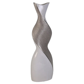 6" x 3" x 20" Silver Ceramic Twist Vase