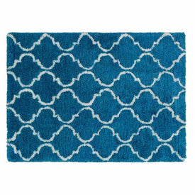 5' x 7' Microfiber Polyester Deco Shag Teal Base with White Design Area Rug