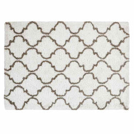 5' x 7' Microfiber Polyester Deco Shag Ivory Base with Gray Design Area Rug