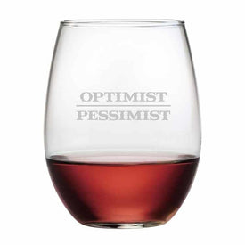 Optimist/Pessimist 21 oz Stemless Red Wine Glasses Set of 4