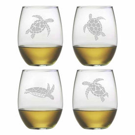 Sea Turtle Assorted 21 oz Stemless Red Wine Glasses Set of 4