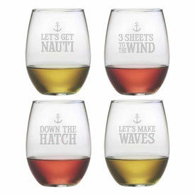 Down The Hatch Assorted 21 oz Stemless Red Wine Glasses Set of 4