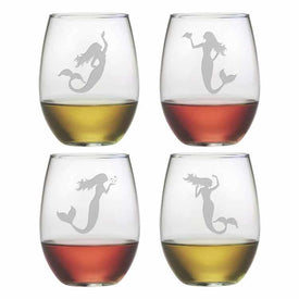 Mermaids Assorted 21 oz Stemless Red Wine Glasses Set of 4
