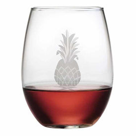 Pineapple Hand-Cut 21 oz Stemless Red Wine Glasses Set of 4