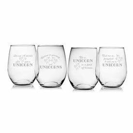 Unicorn Assorted 21 oz Stemless Red Wine Glasses Set of 4