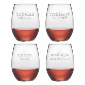 Jewish Words Volume 1 21 oz Stemless Red Wine Glasses Set of 4