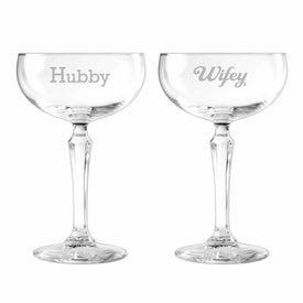 Hubby and Wifey 8.25 oz Cocktail Coupe Glasses Set of 2