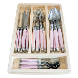 Jean Dubost Laguiole 24-Piece Everyday Flatware Set with Pink Handles