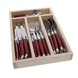 Jean Dubost Laguiole 24-Piece Everyday Flatware Set with Red Handles
