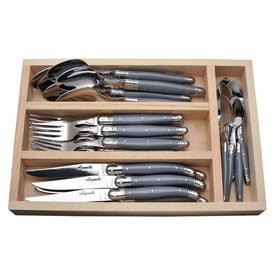 Jean Dubost Laguiole 24-Piece Everyday Flatware Set with Gray Handles