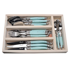 Jean Dubost Laguiole 24-Piece Everyday Flatware Set with Turquoise Handles