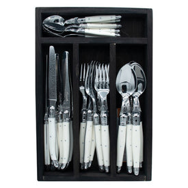 Jean Dubost Laguiole 24-Piece Everyday Flatware Set with White Handles