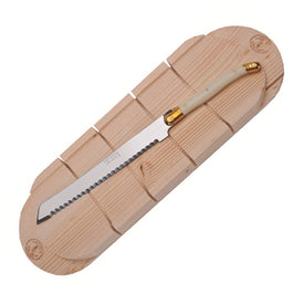 Jean Dubost Laguiole Bread Knife with Ivory Handle and a Baguette Board