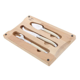 Three-Piece Cheese Knife Set with Ivory Handles in Convertible Storage Board