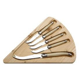 Jean Dubost Laguiole Five Cheese Knives with Ivory Handles and Cheese Board