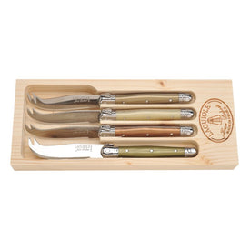 Jean Dubost Laguiole Four Mini Cheese Knives with Mineral Handles in Slide-Top Box