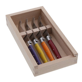 Jean Dubost Laguiole Four Cheese Knives with Multi-Color Handles in Box