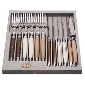 Jean Dubost Laguiole Twelve-Piece Cutlery Set with Linen Handles in Box