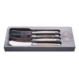 Jean Dubost Laguiole Four Cheese Spreaders with Linen Handles in Gray Box