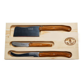 Jean Dubost Laguiole Rustic Range Three-Piece Cheese Knife Set with Olive Wood Handles