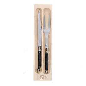 Jean Dubost Laguiole Carving Set with Black Handles in Box