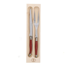 Jean Dubost Laguiole Carving Set with Red Handles in Box