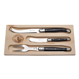 Jean Dubost Laguiole Three-Piece Cheese Knife Set with Black Handles