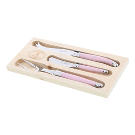 Jean Dubost Laguiole Three-Piece Cheese Knife Set with Pink Handles