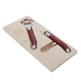 Jean Dubost Laguiole Corkscrew and Bottle Opener Set with Red Handles