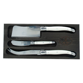 Jean Dubost Laguiole Three-Piece Cheese Knife Set with White Handles