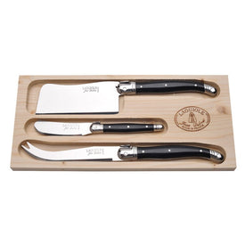 Jean Dubost Laguiole Three-Piece Cheese Knife Set with Black Handles