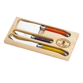 Jean Dubost Laguiole Three-Piece Cheese Knife Set with Fruity Multi-Color Handles