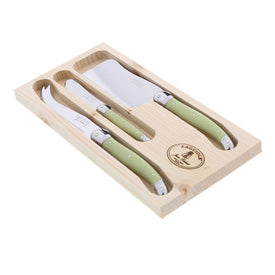 Jean Dubost Laguiole Three-Piece Cheese Knife Set with Green Handles