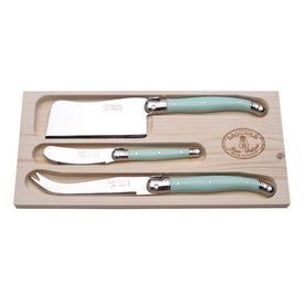 Jean Dubost Laguiole Three-Piece Cheese Knife Set with Turquoise Handles