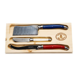 Jean Dubost Laguiole Three-Piece Cheese Knife Set with Parisian Color Handles