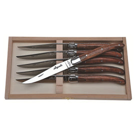 Jean Dubost Laguiole Six Steak Knives with Bubinga Wood Handles in Box