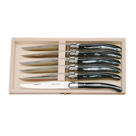 Jean Dubost Laguiole Six Steak Knives with Real Horn Handles in Box